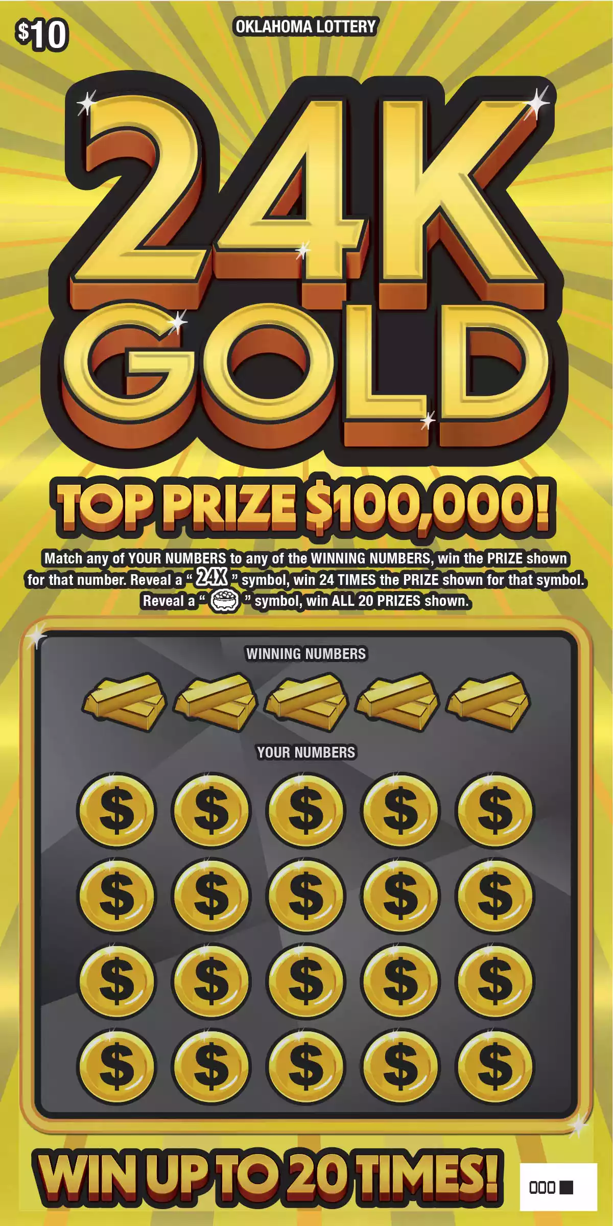 Oklahoma Lottery 24K Gold Scratcher Ticket