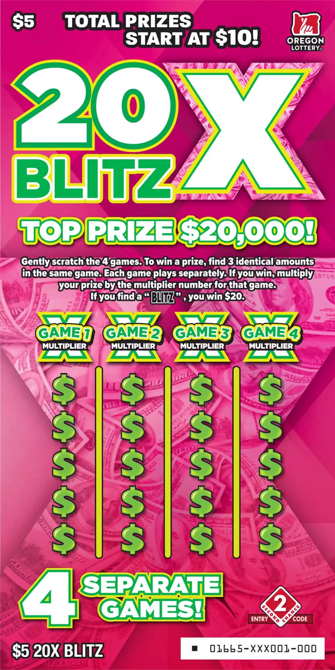Oregon Lottery 20X Blitz Scratcher Ticket