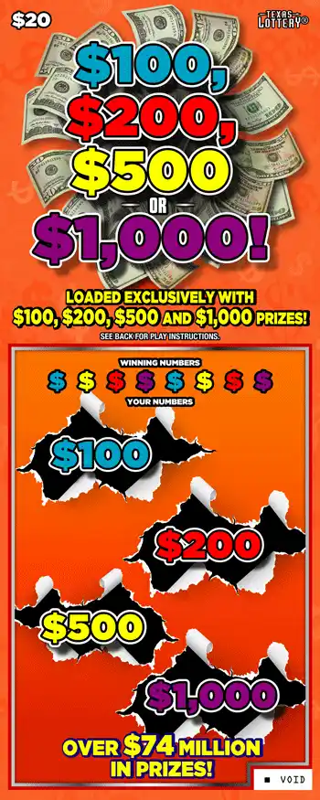 Texas Lottery $100, $200, $500 OR $1,000! Scratch-Off Game