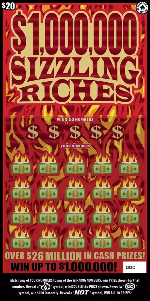 Washington Lottery $1,000,000 SIZZLING RICHES Scratch-Off Game