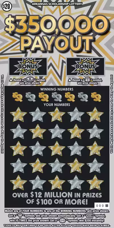Arkansas Lottery $350,000 Payout Scratch-Off Ticket