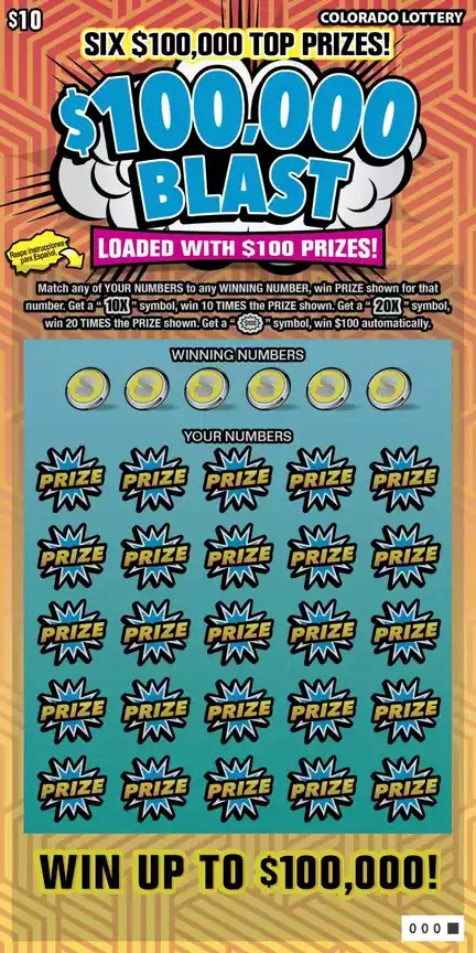Colorado Lottery $100,000 BLAST Scratch-Off Game