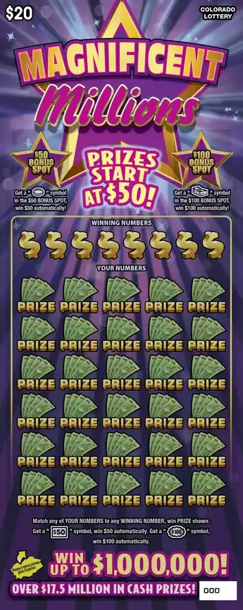 Colorado Lottery MAGNIFICENT MILLIONS Scratch-Off Game