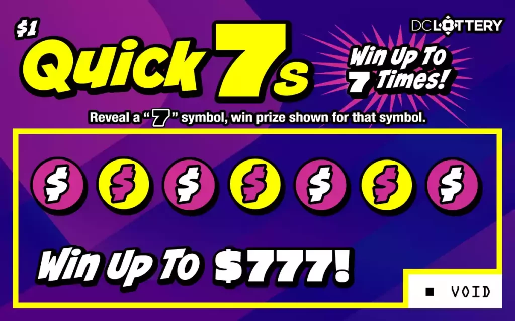 District of Columbia Lottery Quick 7s Scratcher Game