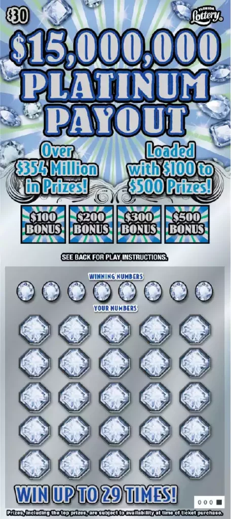 Florida Lottery $15,000,000 PLATINUM PAYOUT Scratch-Off Ticket