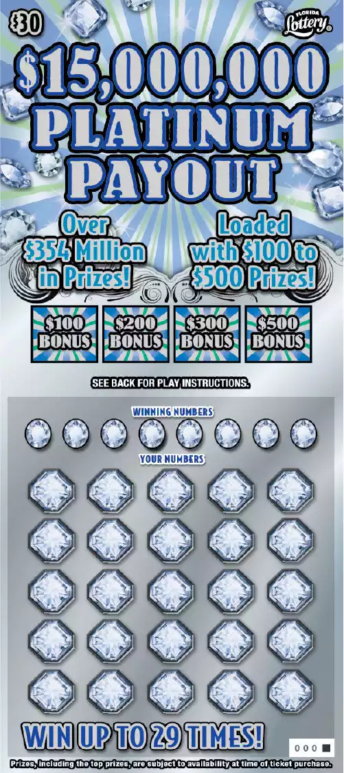Florida Lottery $15,000,000 PLATINUM PAYOUT Scratch-Off Ticket