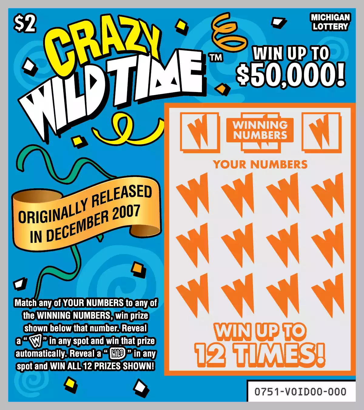 Michigan Lottery Wild Time Series Scratch-Off Ticket