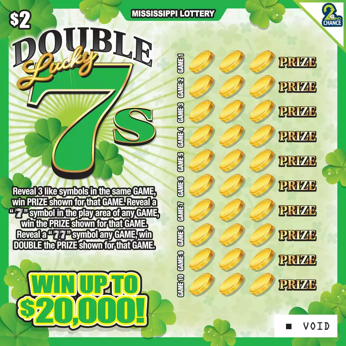Mississippi Lottery Double Lucky 7s Scratch-Off Ticket