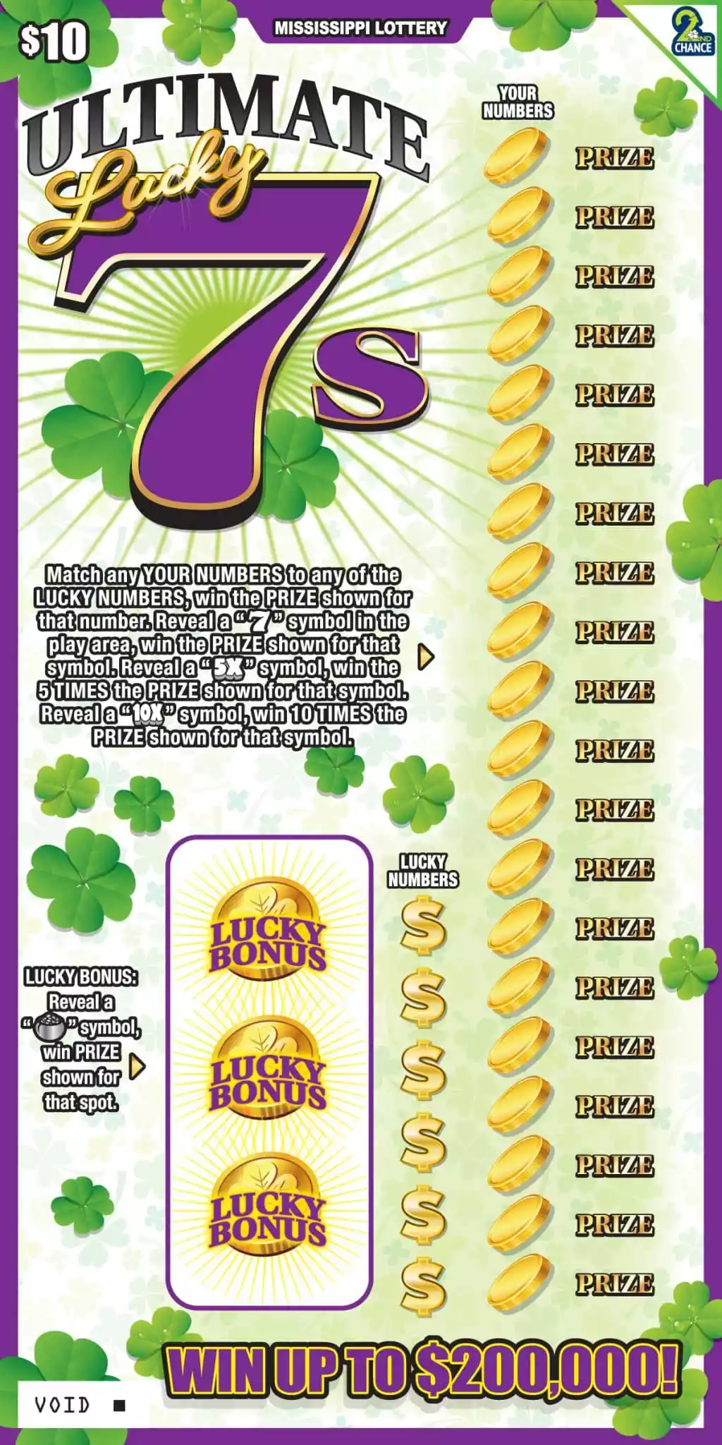 Mississippi Lottery Ultimate Lucky 7s Scratch-Off Ticket