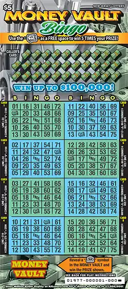 New Jersey Lottery Money Vault Bingo Scratch-Off Ticket