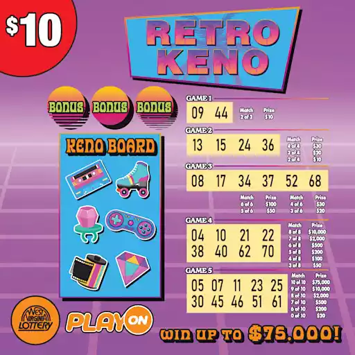 West Virginia Lottery RETRO-BLACK-DUCK-ELECTRIC KENO Scratch-Off Game
