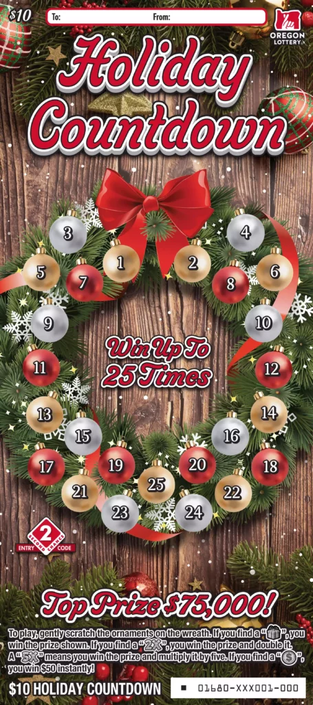 Oregon Lottery Holiday Countdown Scratcher Ticket