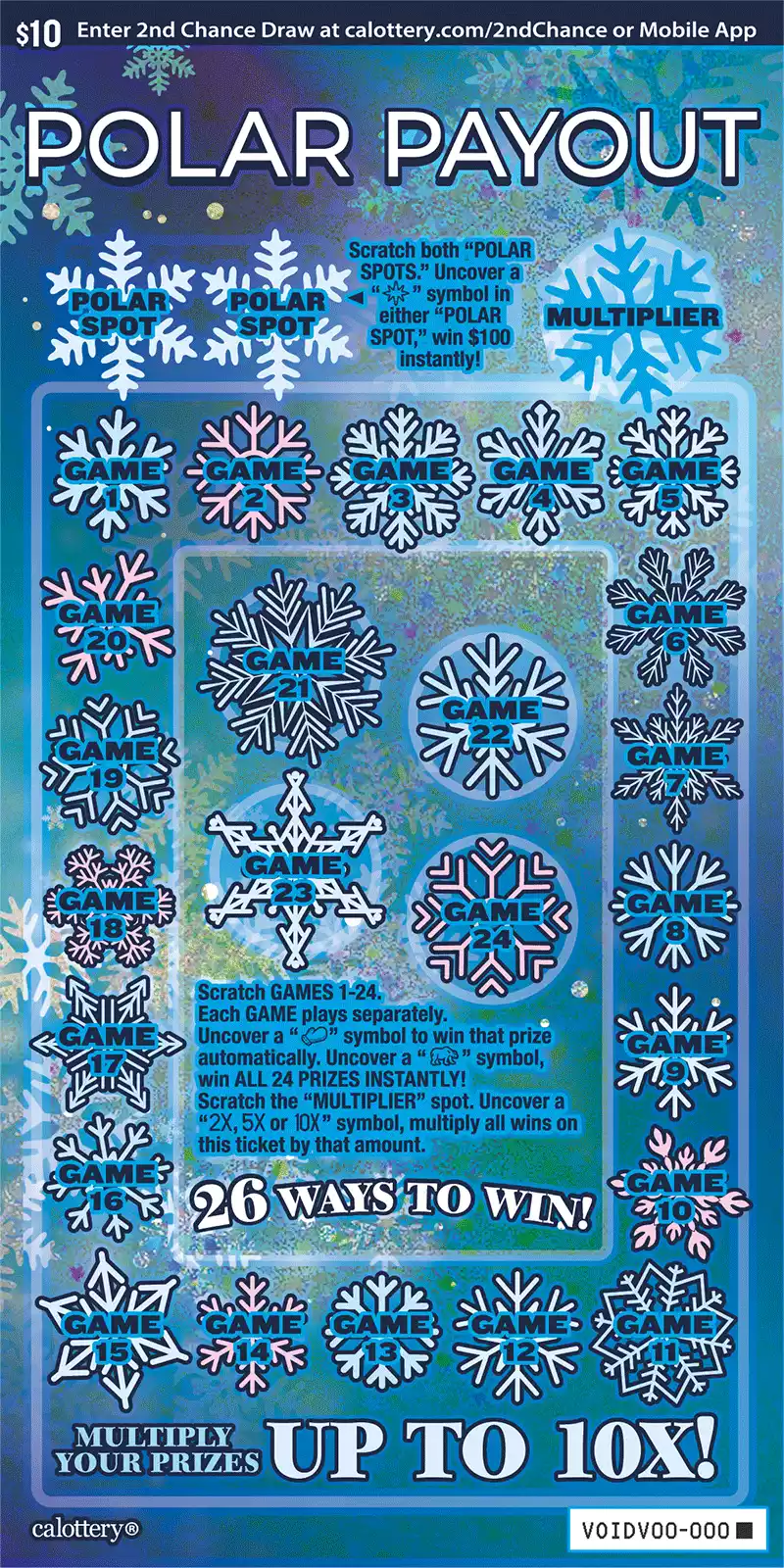 California Lottery Polar Payout Scratcher Ticket