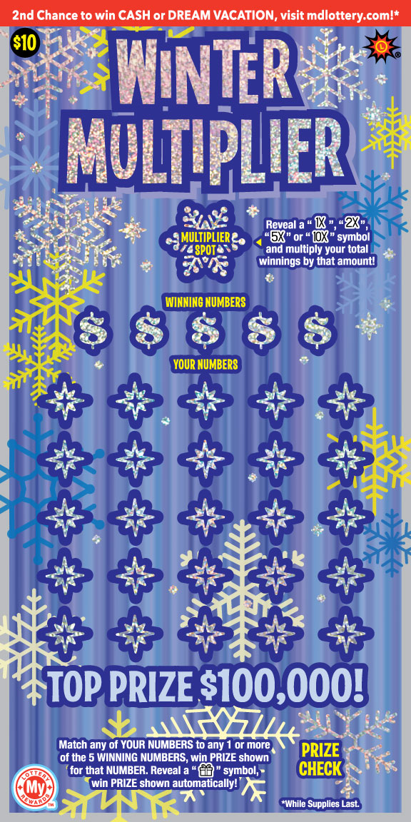Maryland Lottery Winter Multiplier Scratch-Off Ticket