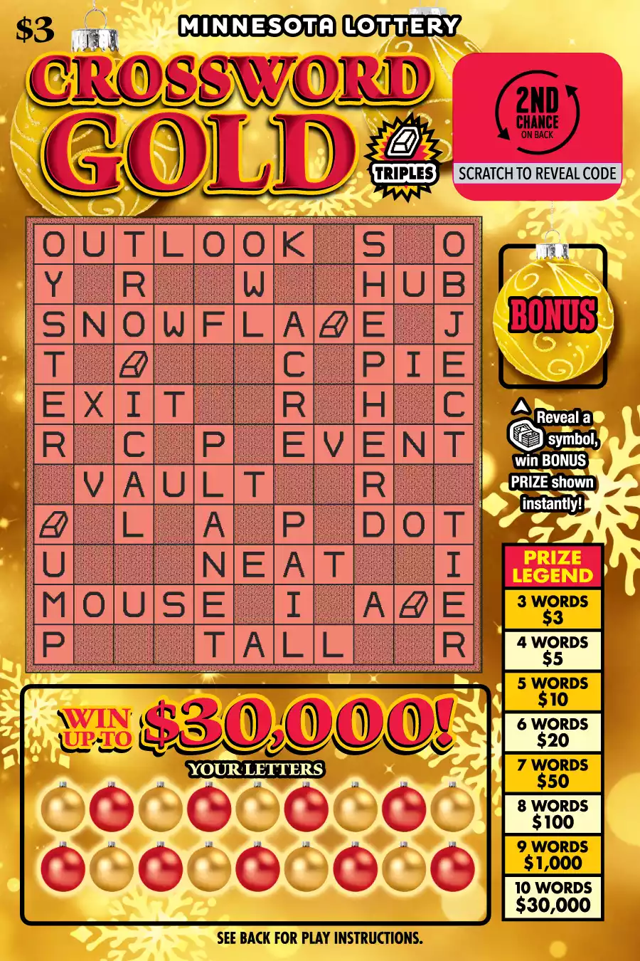 Minnesota Lottery Crossword Gold Scratch-Off Game