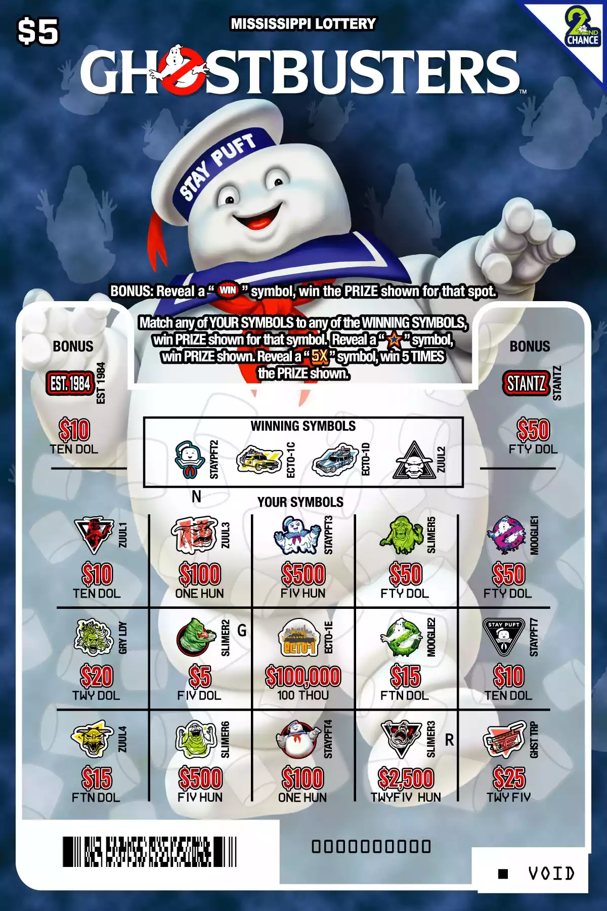 Mississippi Lottery Ghostbusters Scratch-Off Ticket