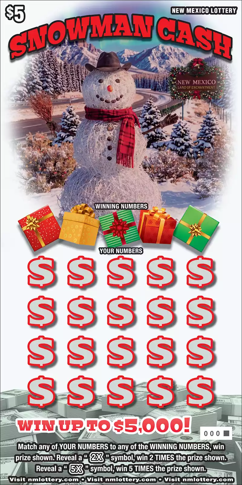 New Mexico Lottery Snowman Cash Scratcher Ticket